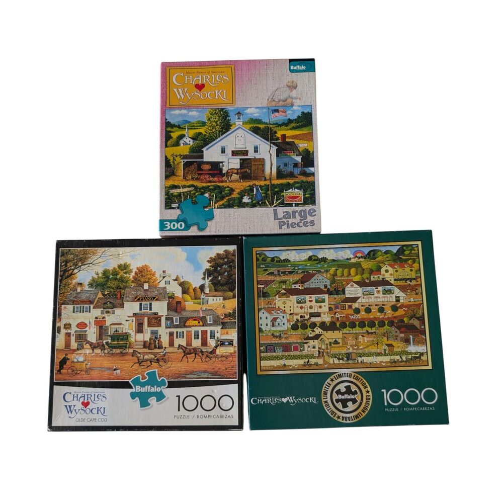 Charles Wysocki Buffalo Puzzle Lot/3 Olde Cape Cod Catchin Bugs Amish